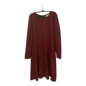 LOFT Red and Black Long Sleeve Midi Dress